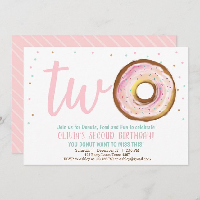 Invitación de Donut Un Chica Dos Dulces Fiestas de (Anverso / Reverso)