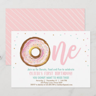 Invitación de Donut Un Chica Primer Fiesta de Cump