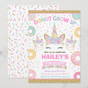 Invitación de Donut y Unicornio Donut Grow Up Part