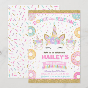 Invitación de Donut y Unicornio No Dejes de Creer