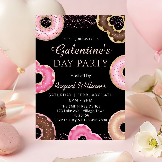 Invitación de Donuts para Fiesta de Galentine's Da (Pink Galentine's Day Party Donuts Invitation)