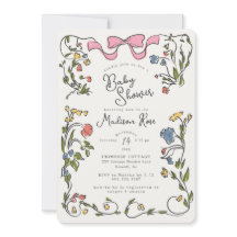 Invitación de Doodle Baby Shower, Chica floral cap