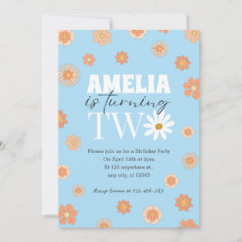 Invitación de dos cumpleaños a Sky Blue Daisy