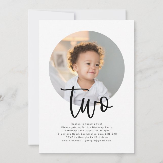 Invitación de dos cumpleaños de la foto redonda (Anverso)