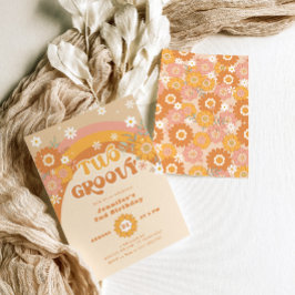 Invitación de dos cumpleaños retro groovy