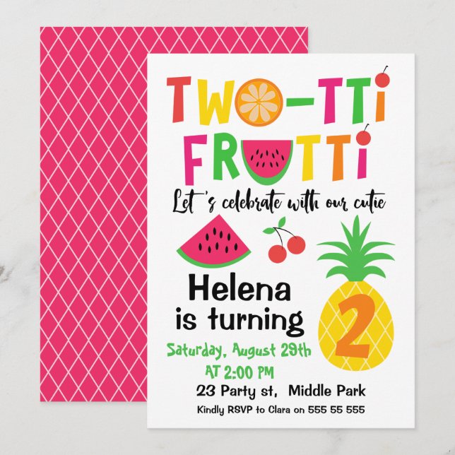 Invitación de dos días a Chica por Frutti (Anverso / Reverso)