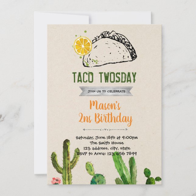 Invitación de dos días de cumpleaños a Taco (Anverso)