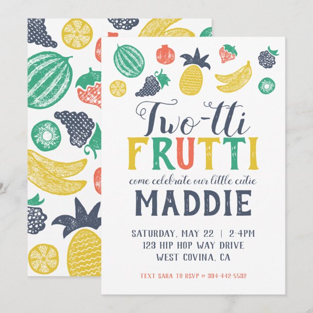 Invitación de dos días de cumpleaños de Fruití (Anverso / Reverso)