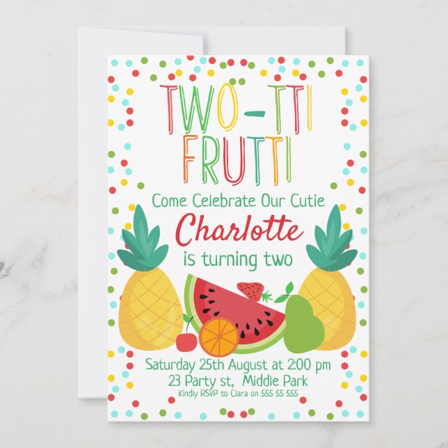 Invitación de dos días de cumpleaños para la fruta (Anverso)