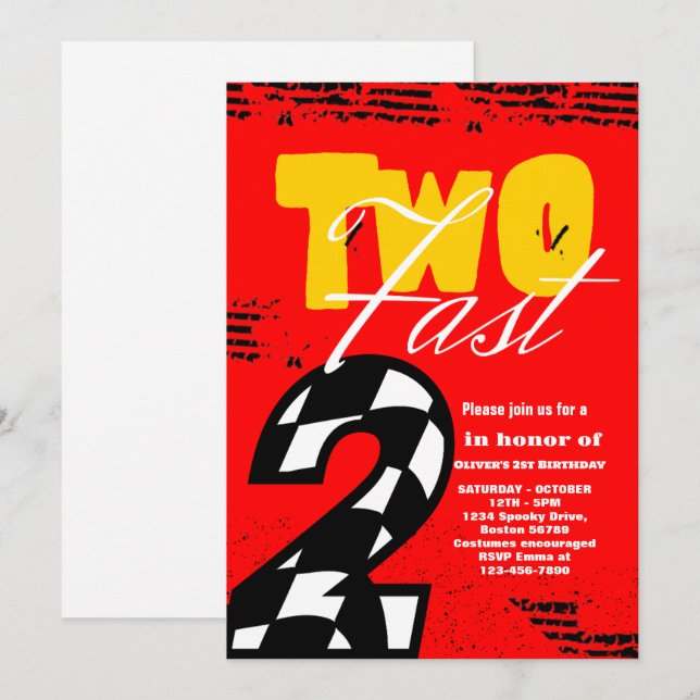 Invitación de dos Fiestas de Carro Rápido (Anverso / Reverso)