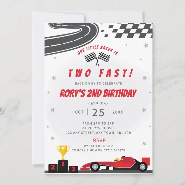 Invitación de dos Fiestas de cumpleaños de coches  (Anverso)