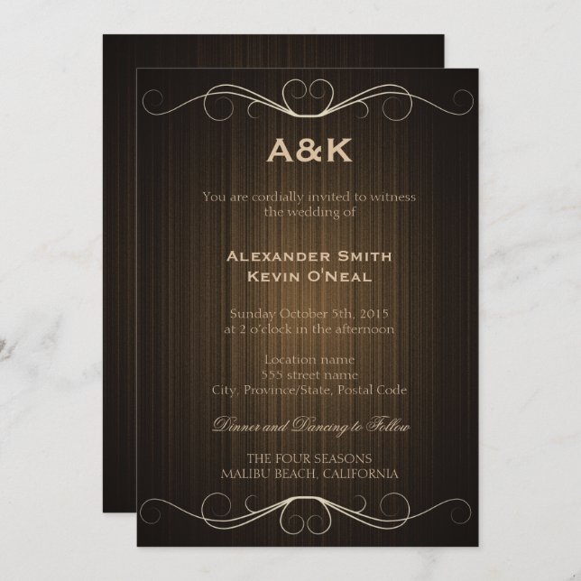 Invitación de dos novios de campo gay-gay (Anverso / Reverso)