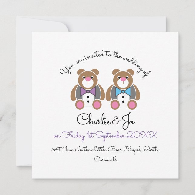 Invitación de dos novios del boda gay del oso Tedd (Reverso)