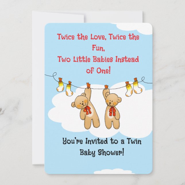 Invitación de dos osos de Baby Shower (Anverso)