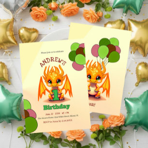 invitación de dragón de cumpleaños naranja