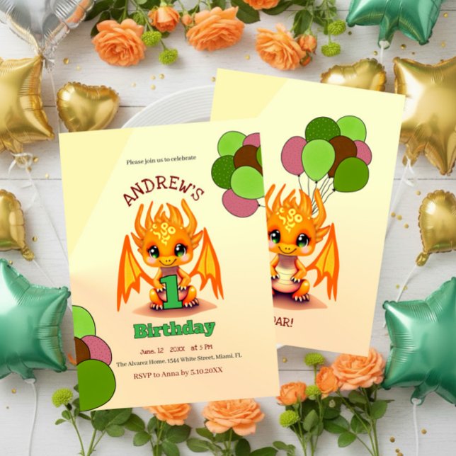 invitación de dragón de cumpleaños naranja (Subido por el creador)