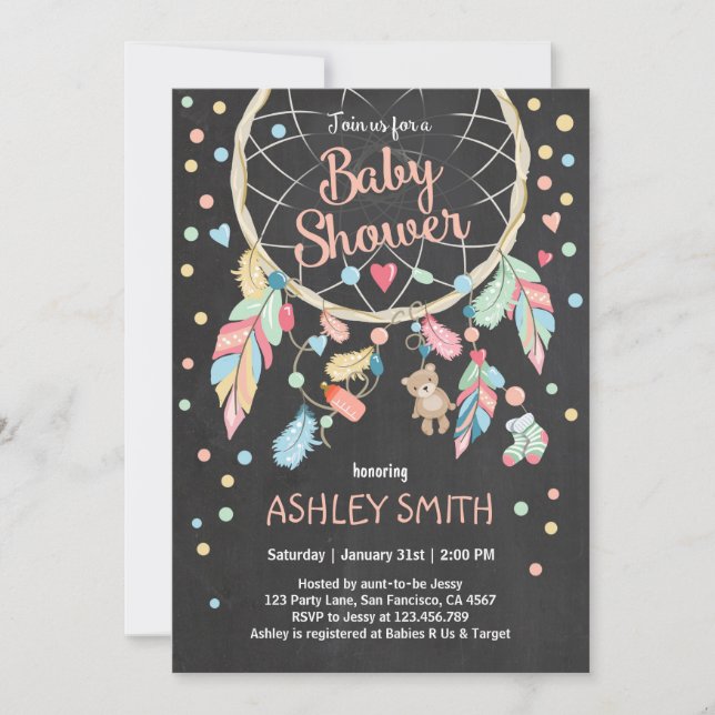 Invitación de Dreamcatcher Baby Shower Boho tribal (Anverso)