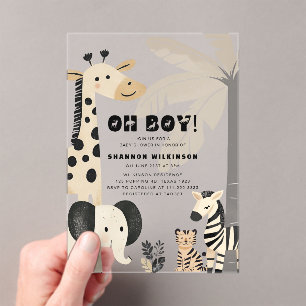 Invitación de ducha Acrílica para bebé Safari mode