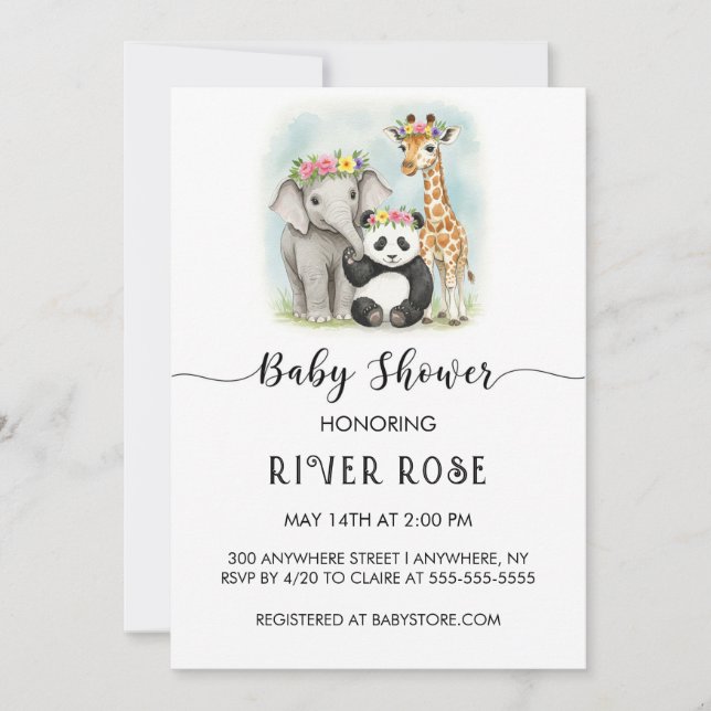 INVITACIÓN DE DUCHA ANIMAL NEUTRAL BABY (Anverso)