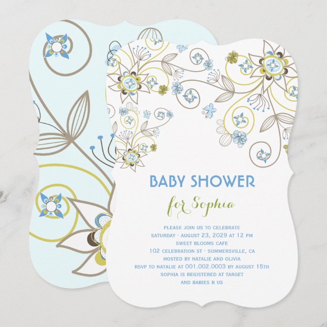 Invitación de ducha Blue Wildflower Floral Baby Bo (Anverso / Reverso)