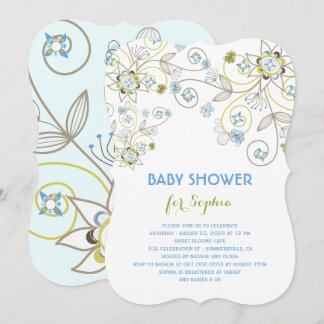 Invitación de ducha Blue Wildflower Floral Baby Bo