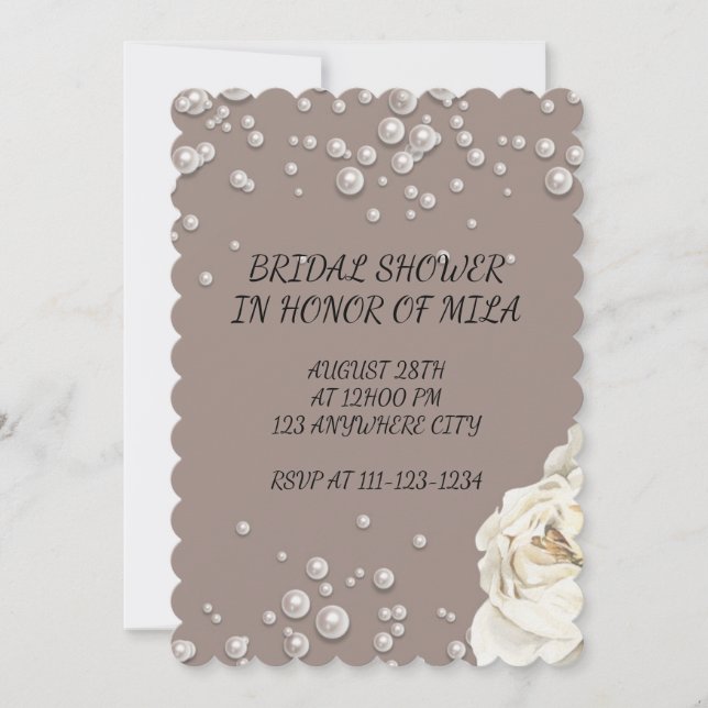 INVITACIÓN DE DUCHA BRIDAL CON tarjeta FAUX PEARLS (Anverso)