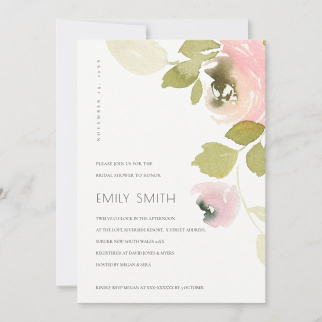 INVITACIÓN DE DUCHA BRIDAL DE FLORAL VERDE DE SOFT (Anverso)