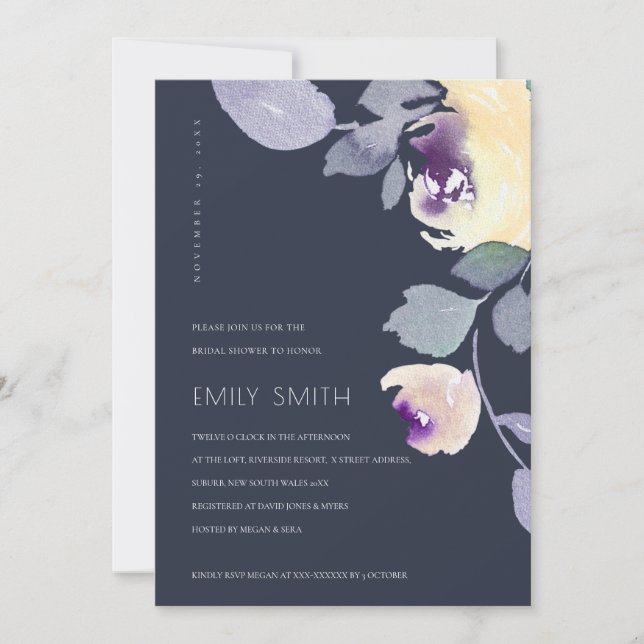 INVITACIÓN DE DUCHA BRIDAL DE LA FLORAL DE LA NAVY (Anverso)