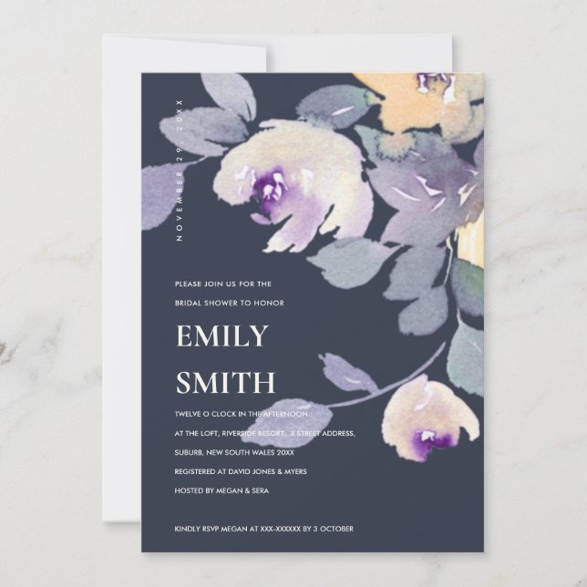 INVITACIÓN DE DUCHA BRIDAL DE LA FLORAL DE LA NAVY (Anverso)