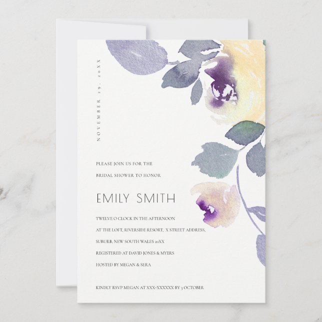 INVITACIÓN DE DUCHA BRIDAL DE LA FLORAL DE LILAC A (Anverso)