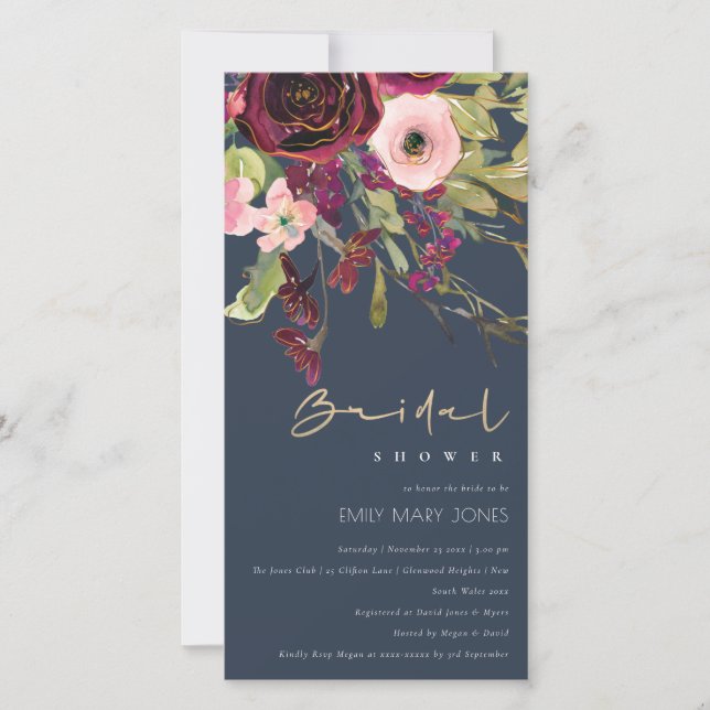 INVITACIÓN DE DUCHA BRIDAL DE LA ROSA ROSA DE ORO  (Anverso)