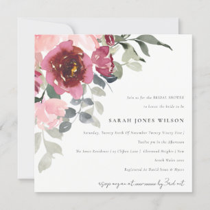 INVITACIÓN DE DUCHA BRIDAL DE ROSA Rubor BURGUNDY