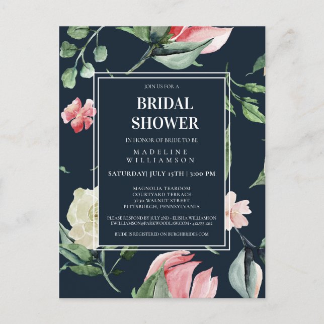 INVITACIÓN DE DUCHA BRIDAL DE RUBOR FLORAL DE COLO (Anverso)