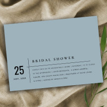 INVITACIÓN DE DUCHA BRIDAL DE TIPOGRAFÍA GRIS AZUL