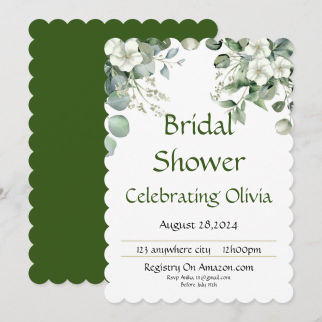 INVITACIÓN DE DUCHA BRIDAL FLORAL BOTÁNICO (Anverso / Reverso)