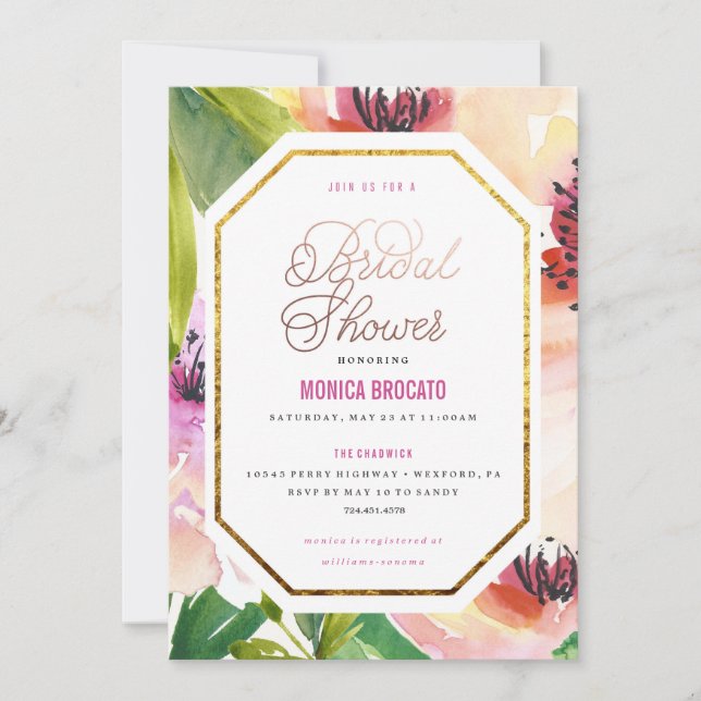 INVITACIÓN DE DUCHA BRIDAL - flores acuáticas en (Anverso)