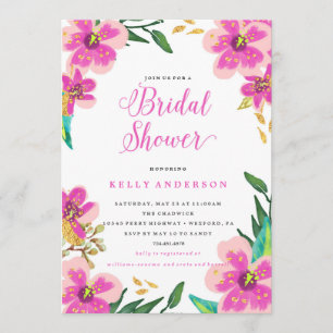 INVITACIÓN DE DUCHA BRIDAL - flores doradas púrpur