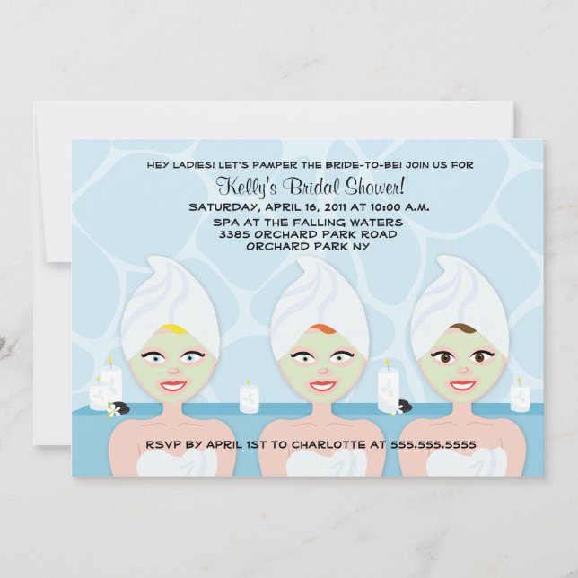 INVITACIÓN DE DUCHA BRIDAL SPA Azul claro (Anverso)