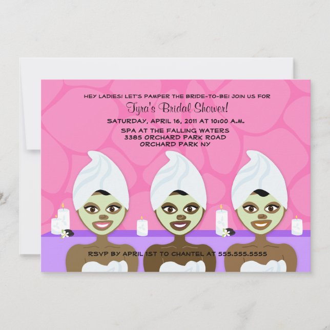 INVITACIÓN DE DUCHA BRIDAL SPA Pink & Purple (Anverso)