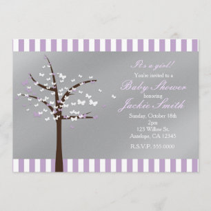 Invitación de ducha Butterfly Tree Lavanda y Gris