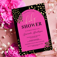 Invitación de ducha con estampado de leopardo rosa