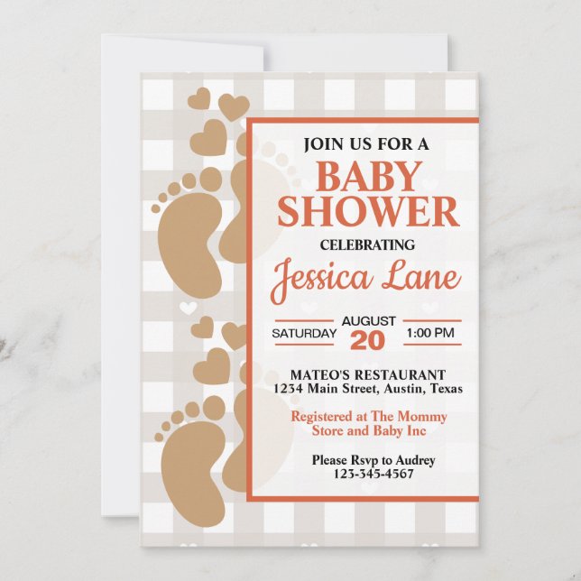Invitación de ducha con huellas de bebé adorables  (Anverso)