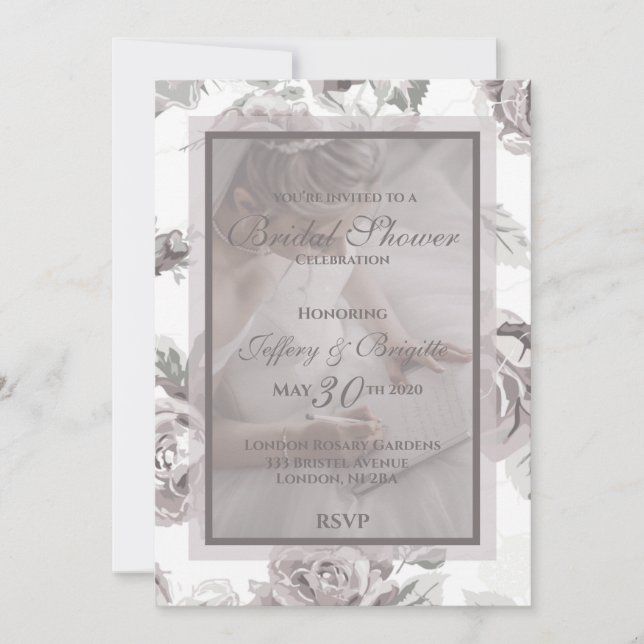 Invitación de ducha con rosa rosa y turbio (Anverso)