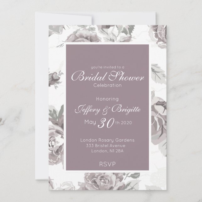 Invitación de ducha con rosa rosa y turbio (Anverso)