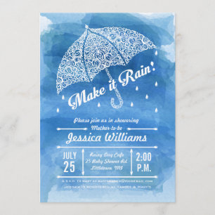 Invitación de ducha de acuarela Lluvia Azul