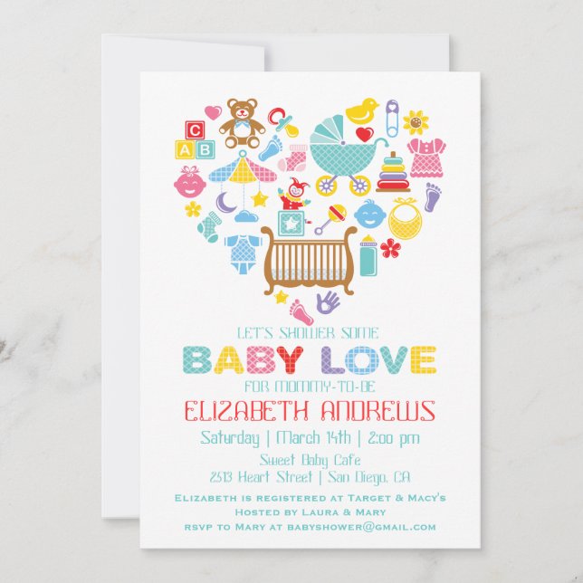Invitación de ducha de amor de corazón de bebé (Anverso)