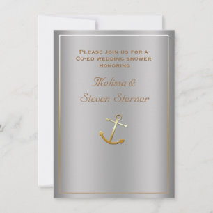Invitación de ducha de ancla náutica de oro platea