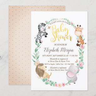 Invitación de ducha de animales bebés con acuarela