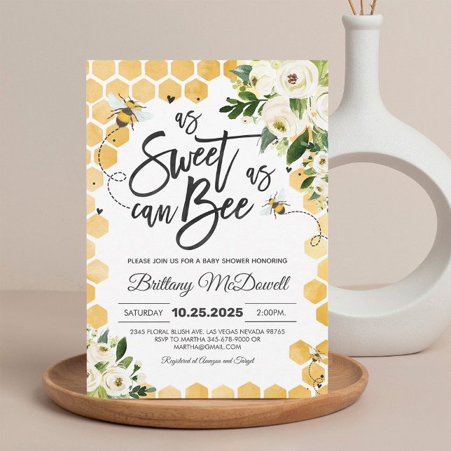 Invitación de ducha de bebé abeja neutral en cuant (Subido por el creador)