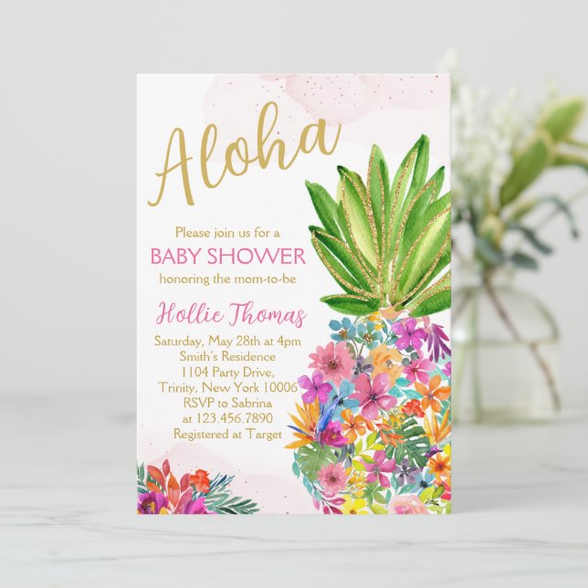 Invitación de ducha de bebé Aloha (Anverso de pie)